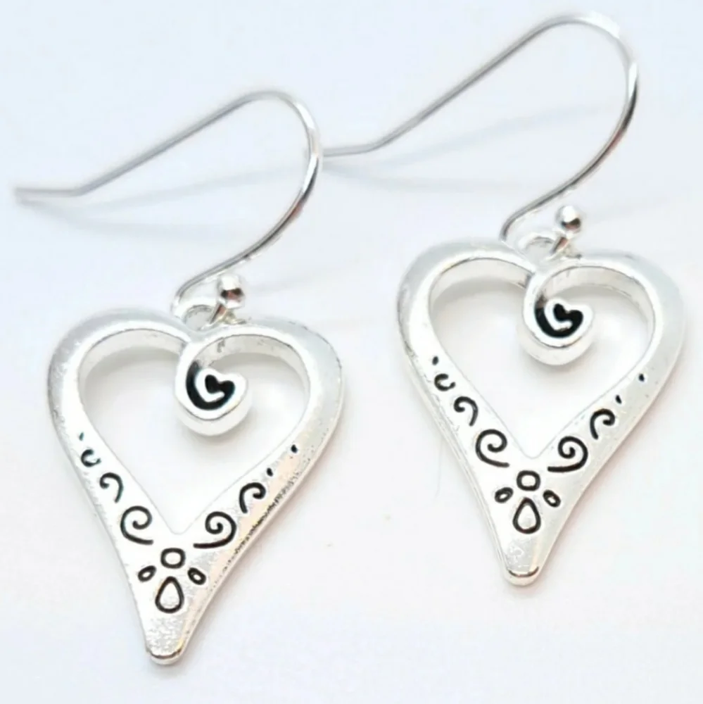 Hollow Heart Silver Earrings